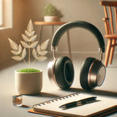 A thoughtful photo representing the impact of headphone use on hearing health. The image shows a pair of modern headphones resting on a clean sur